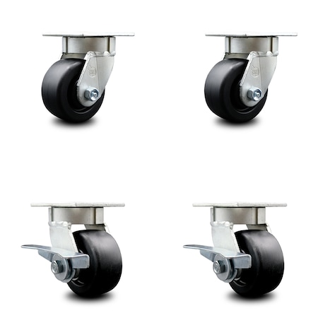Service Caster 4 Inch Kingpinless Polyolefin Wheel Swivel Caster Set with 2 Brakes SCC SCC-KP30S420-POR-2-SLB-2